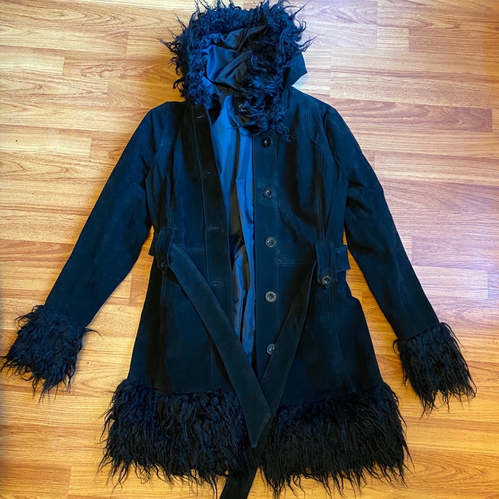 Witchy Black Goth Suede Shaggy Coat Size S